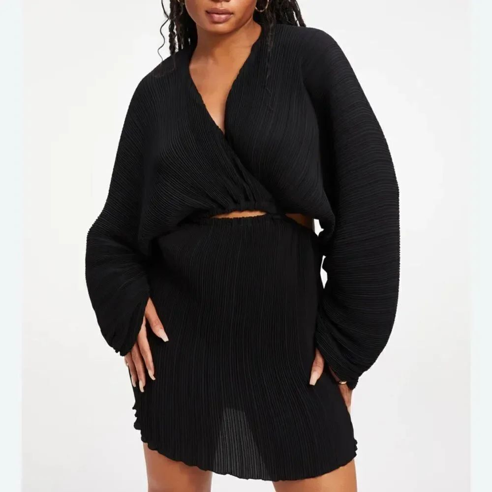 Good American Pleated mini Black Dress(Size 1/2, S/M)